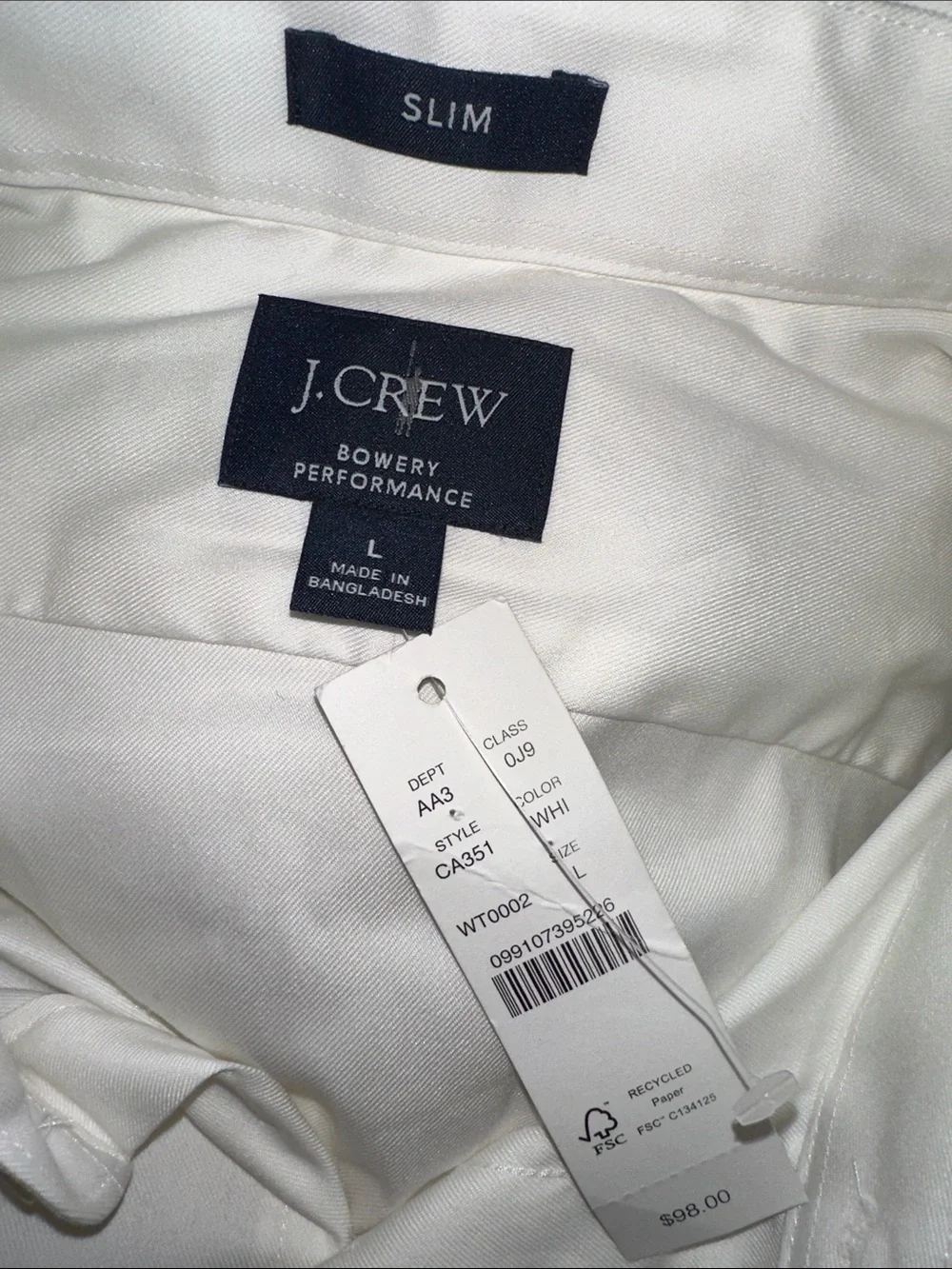 J. Crew Slim Bowery performance stretch dress shirt with spread collar - White